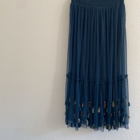 Anthropologie Maeve Blue Fringe Maxi TULLE MASTI TASSLE SKIRT - Picture 8 of 8